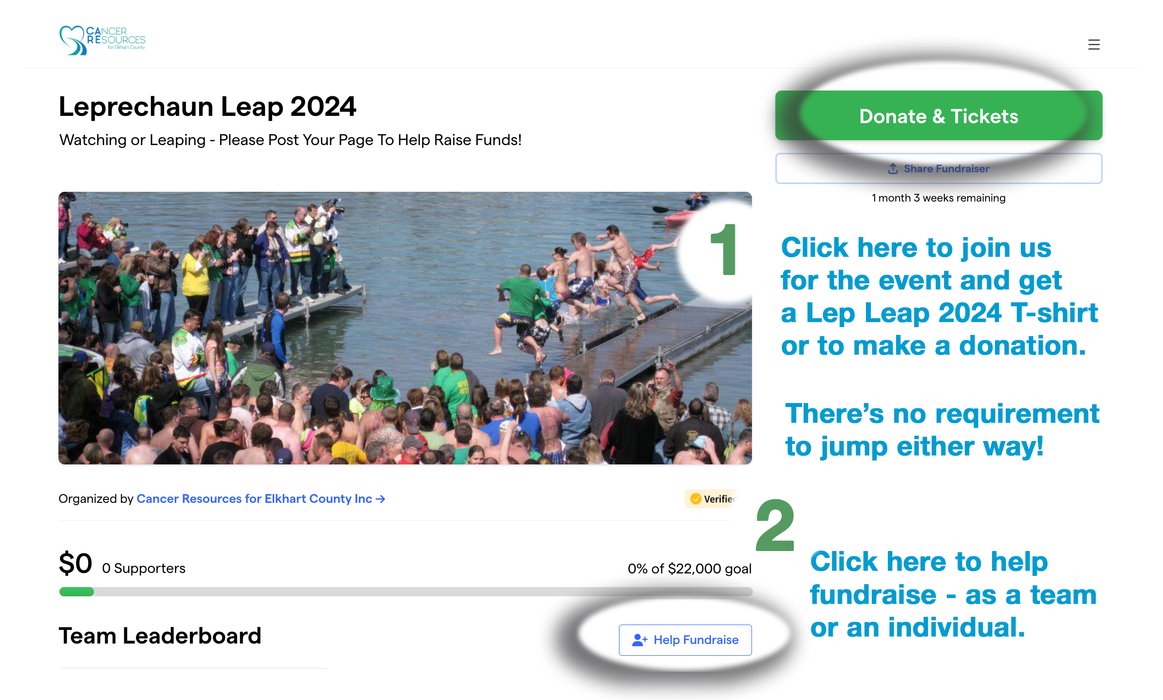 Leprechaun Leap fundraising options